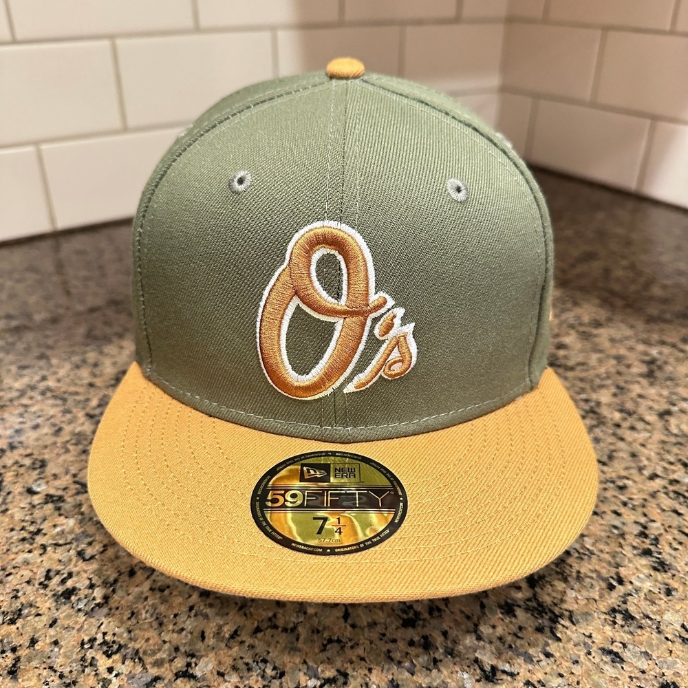Baltimore Orioles New Era 59FIFTY Fitted Hat 7 1/4 Olive Gold MLB Cap New